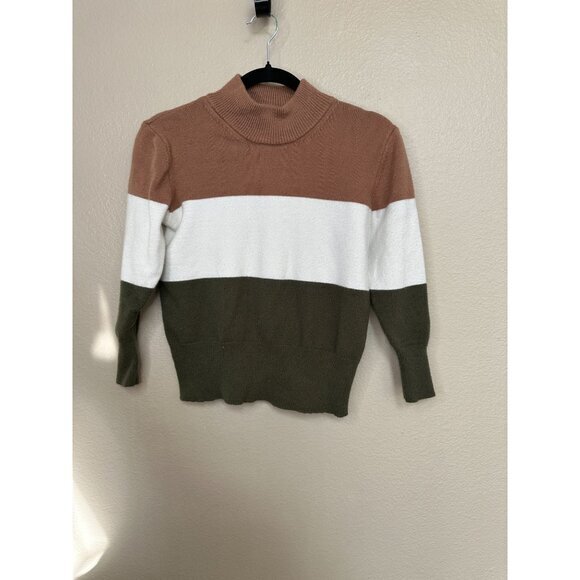 Poof Apparel Womens Striped Sweater Small long sleeve pullover turtleneck rayon - Picture 1 of 6